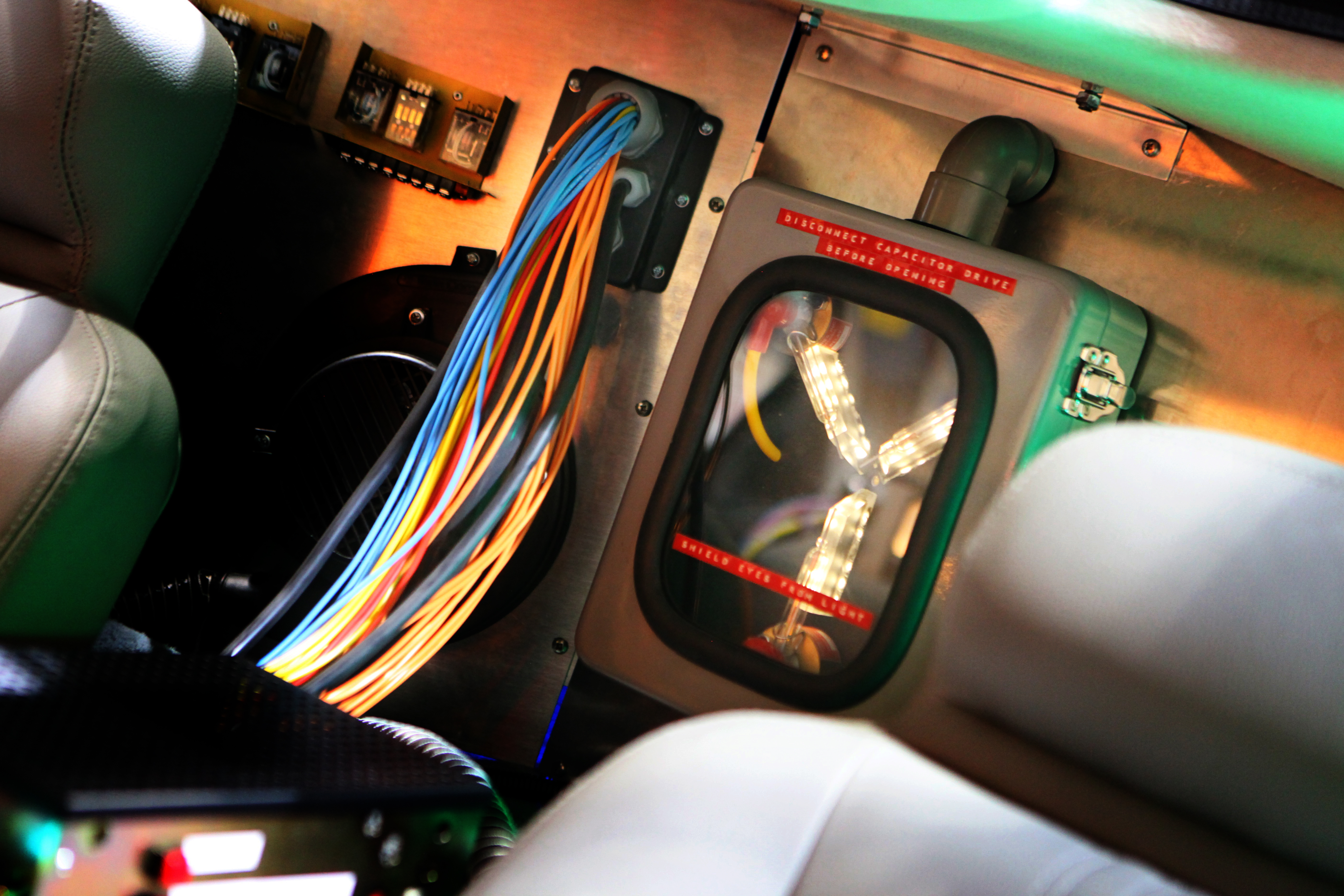 Flux capacitor glowing inside the DeLorean